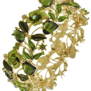 #29 Emerald green & Gold chunky Rhinestone cuff bracelet